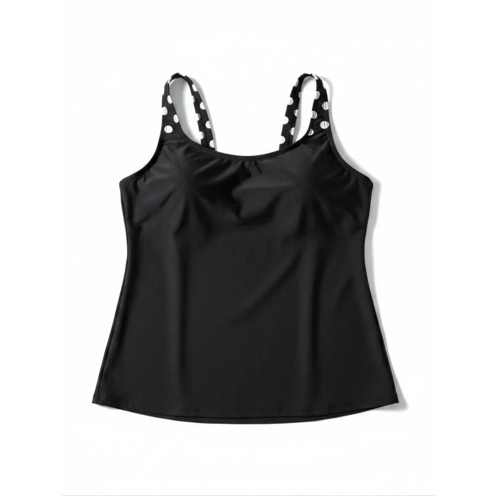 Lands’ End Black White Polka Dot Tankini Swim Top Plus 18W/L Retro Chic